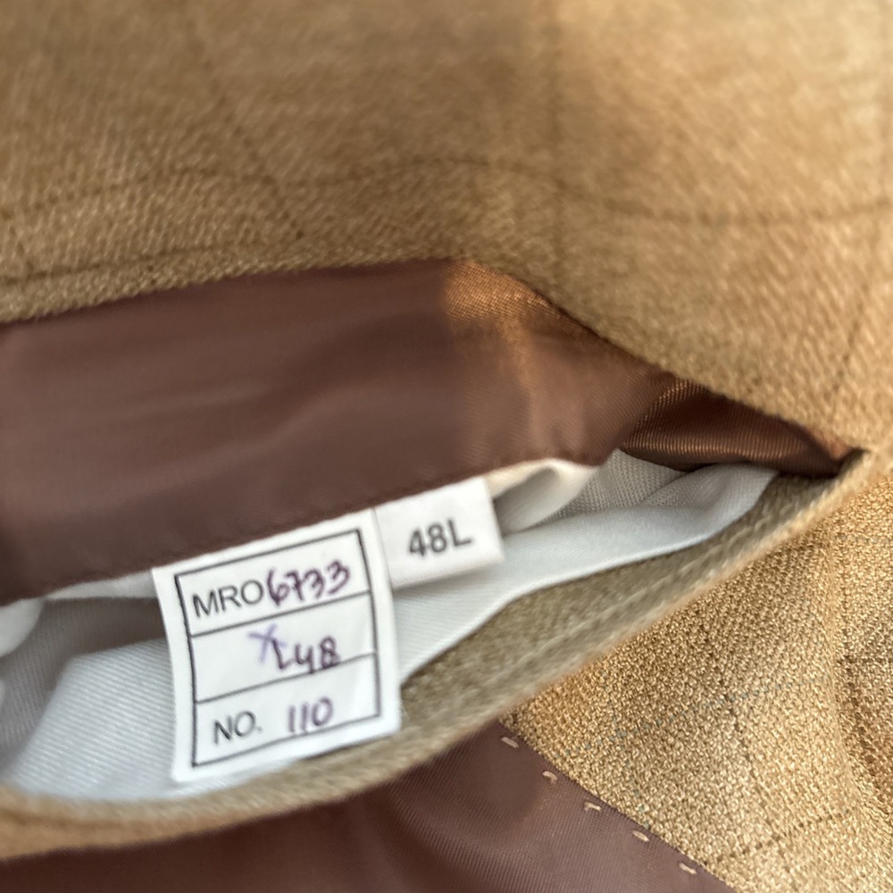 Petrocelli Men's Beige Tan Brown Plaid Windowpane Silk Wool Blazer Jacket  48L - Picture 9 of 10